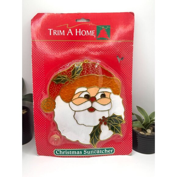 Trim A Home Christmas Santa Claus Suncatcher Holiday Window Decoration Red & Whi - Picture 2 of 5